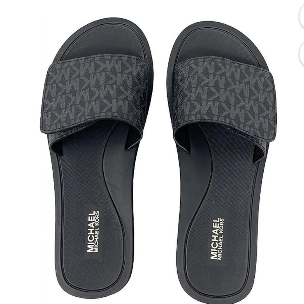 Michael Kors MK Signature Logo Print Wade Slide Black Size 9 10 11